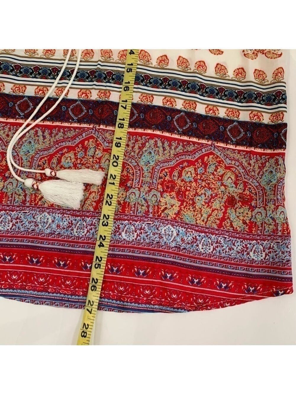 JENNIFER TAYLOR multicolor boho print lace yoke festival sleeveless tie neck top - Picture 9 of 10
